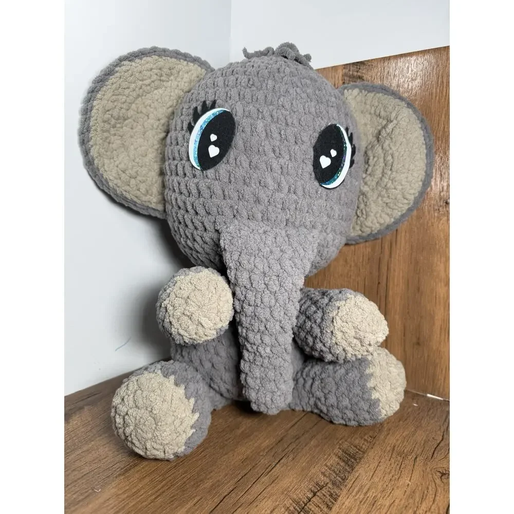 Adorable Handmade Elephant Crocheted Stuffed Animal All Plush Toy 16” - Picture 1 of 6